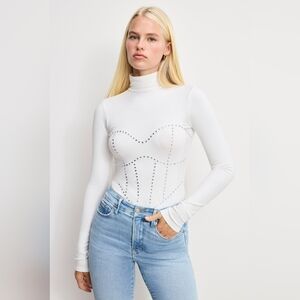 Good American Dolly Crystal Corset Bodysuit - White